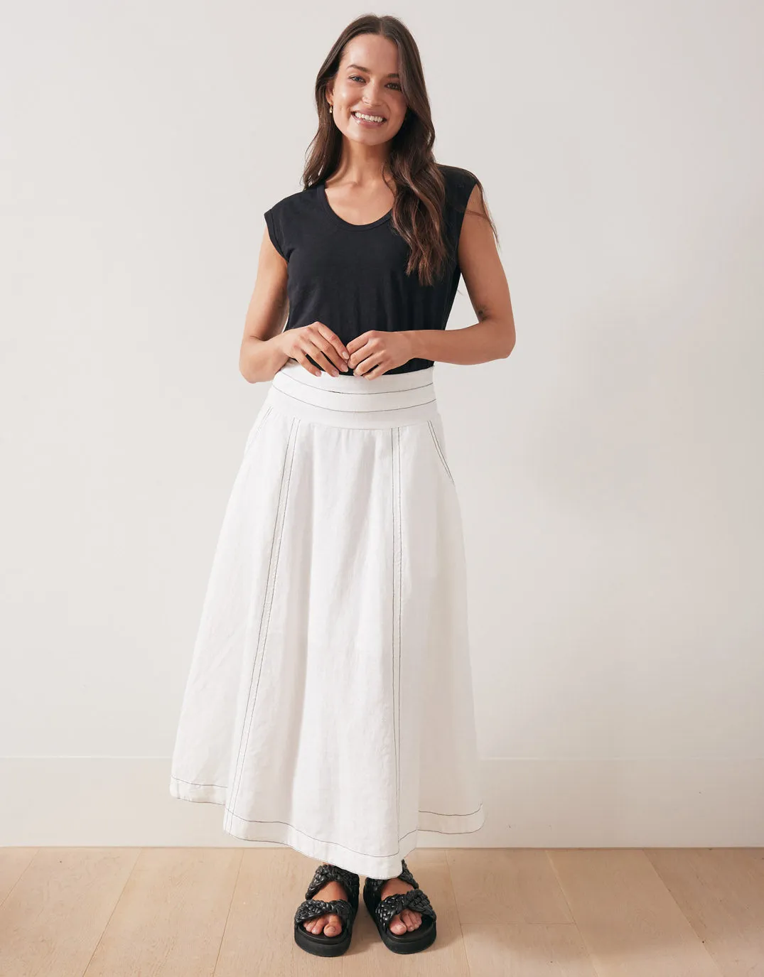 Dakota Linen Midi Skirt - White