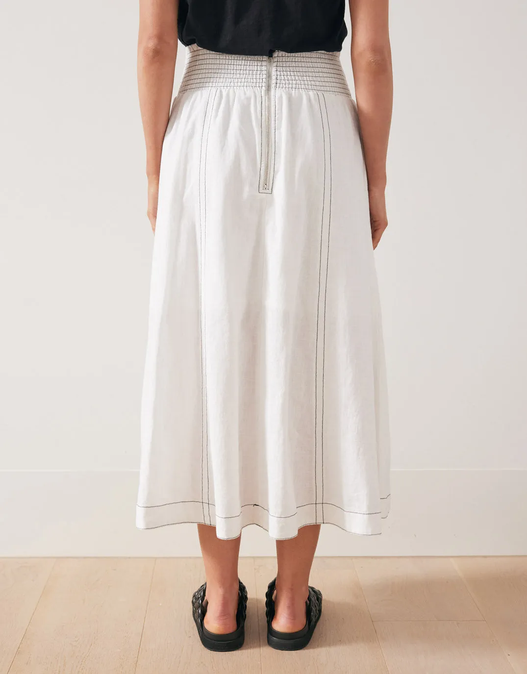 Dakota Linen Midi Skirt - White