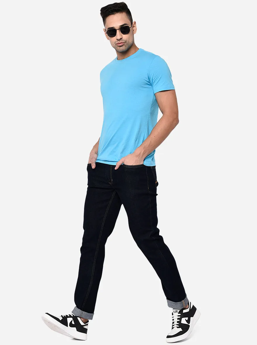 Dark Blue Solid Straight Fit Jeans | Greenfibre