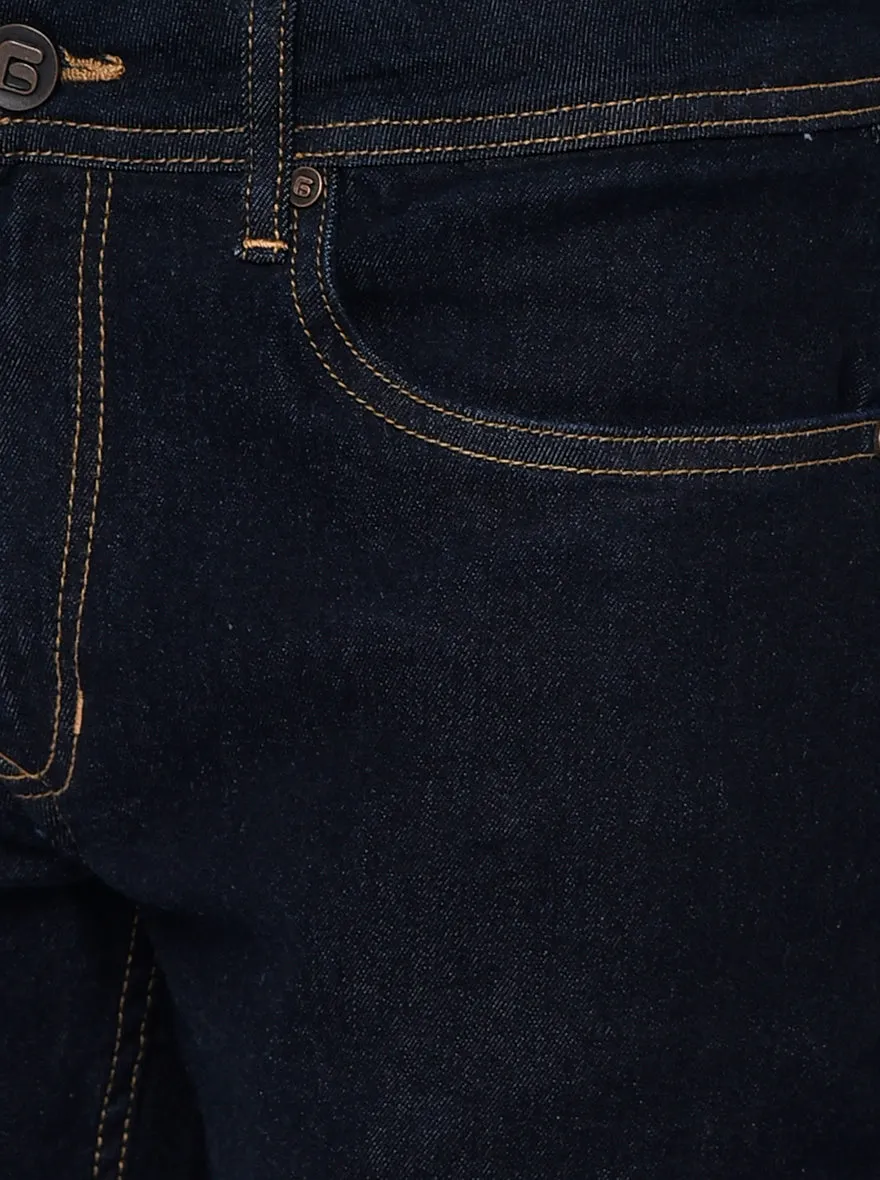 Dark Blue Solid Straight Fit Jeans | Greenfibre