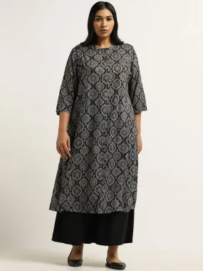 Diza Black Ethnic Printed Cotton Kurta