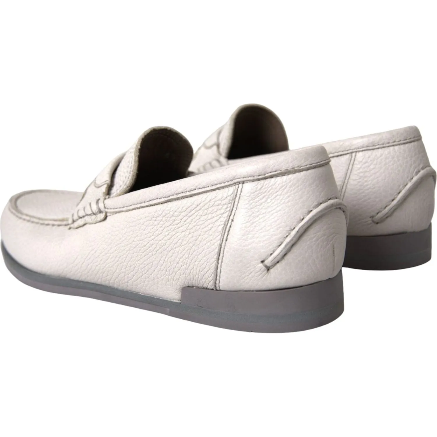 Dolce & Gabbana White Gray Leather Slip Mocassin Shoes Loafer