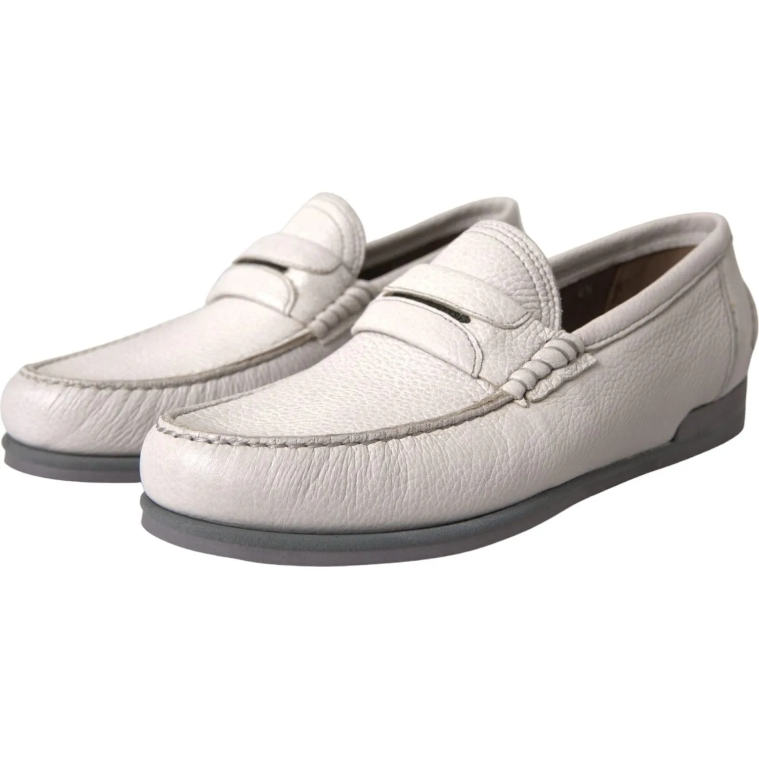 Dolce & Gabbana White Gray Leather Slip Mocassin Shoes Loafer