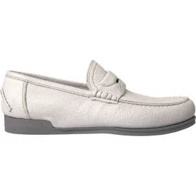 Dolce & Gabbana White Gray Leather Slip Mocassin Shoes Loafer