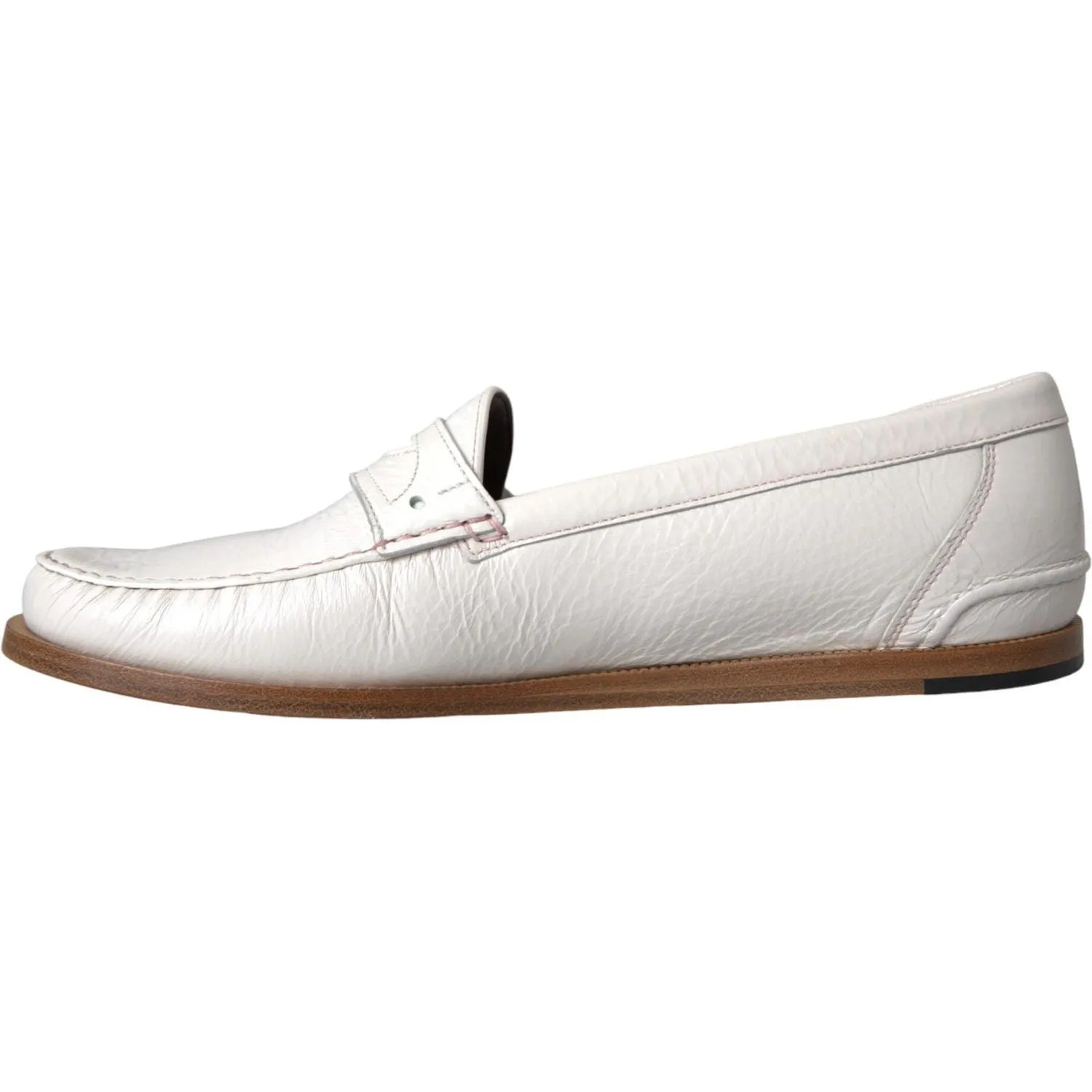 Dolce & Gabbana White Leather Slip On Mocassin Loafers Shoes