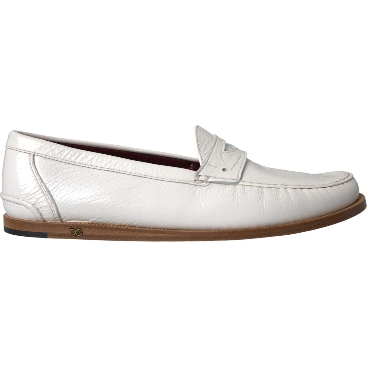 Dolce & Gabbana White Leather Slip On Mocassin Loafers Shoes