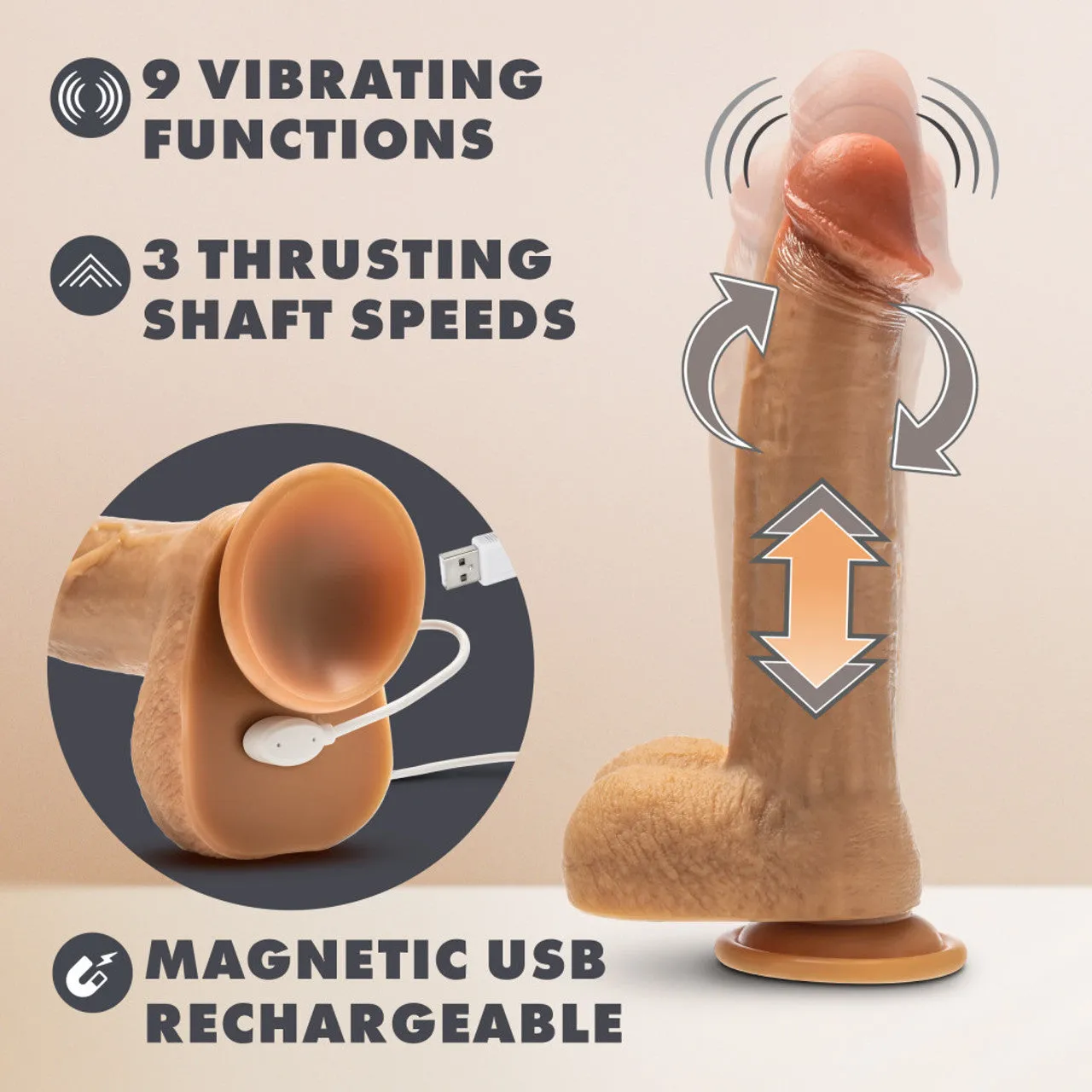 Dr. Phillips 8.5 Inch Silicone Thrusting Dildo - Tan