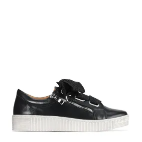 EOS Women's Jovi Leather Tie Sneaker in Black