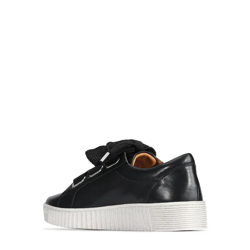 EOS Women's Jovi Leather Tie Sneaker in Black