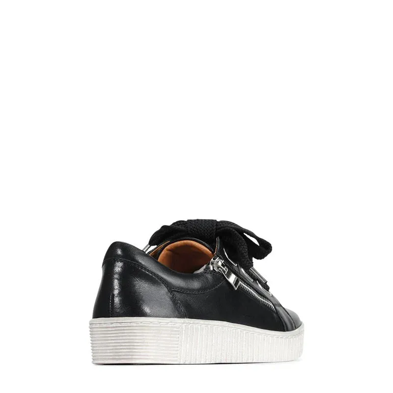 EOS Women's Jovi Leather Tie Sneaker in Black