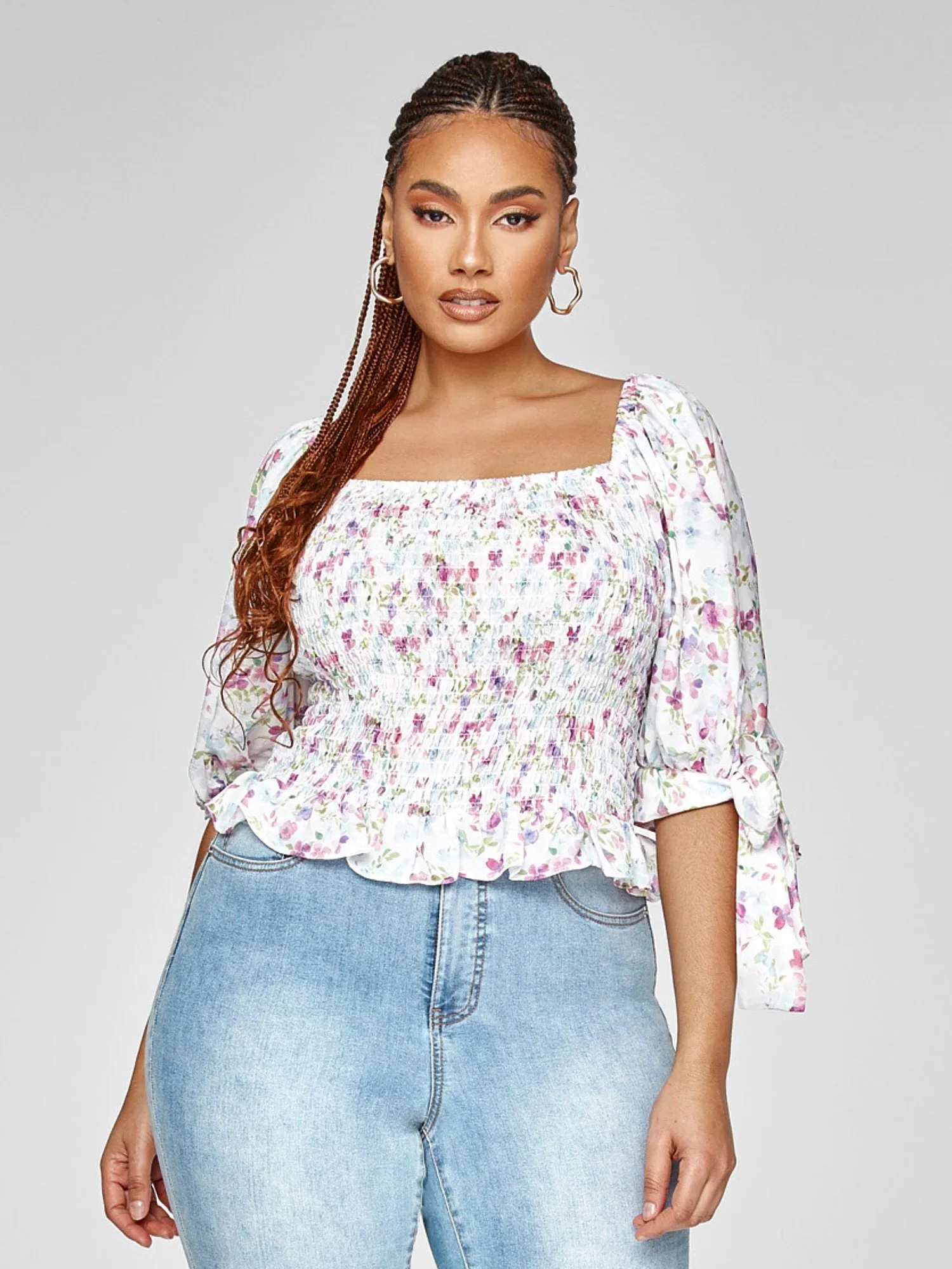 Fashion To Figure - Tami Floral Print Smocked Top