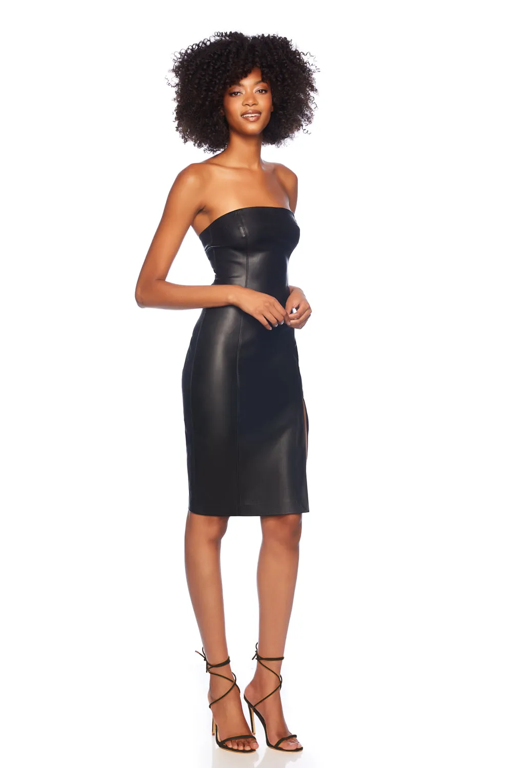 faux leather tube slit dress