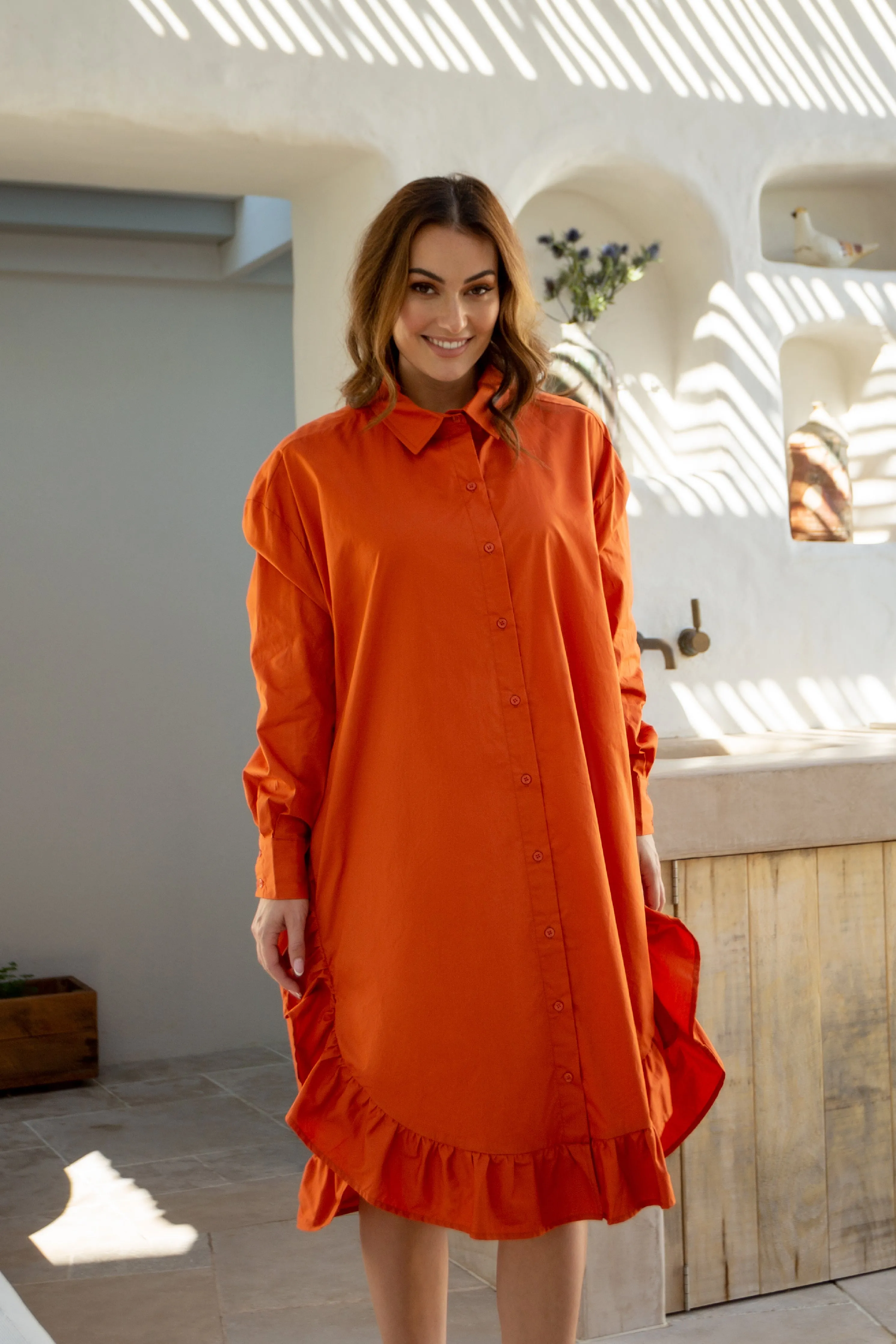 FINAL SALE Sangria Shirt Dress in Copper