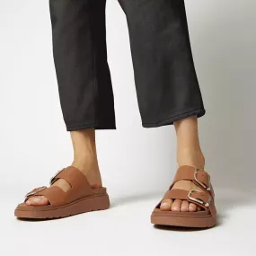 FitFlop Buckle Two-Bar Leather Slides | Light Tan