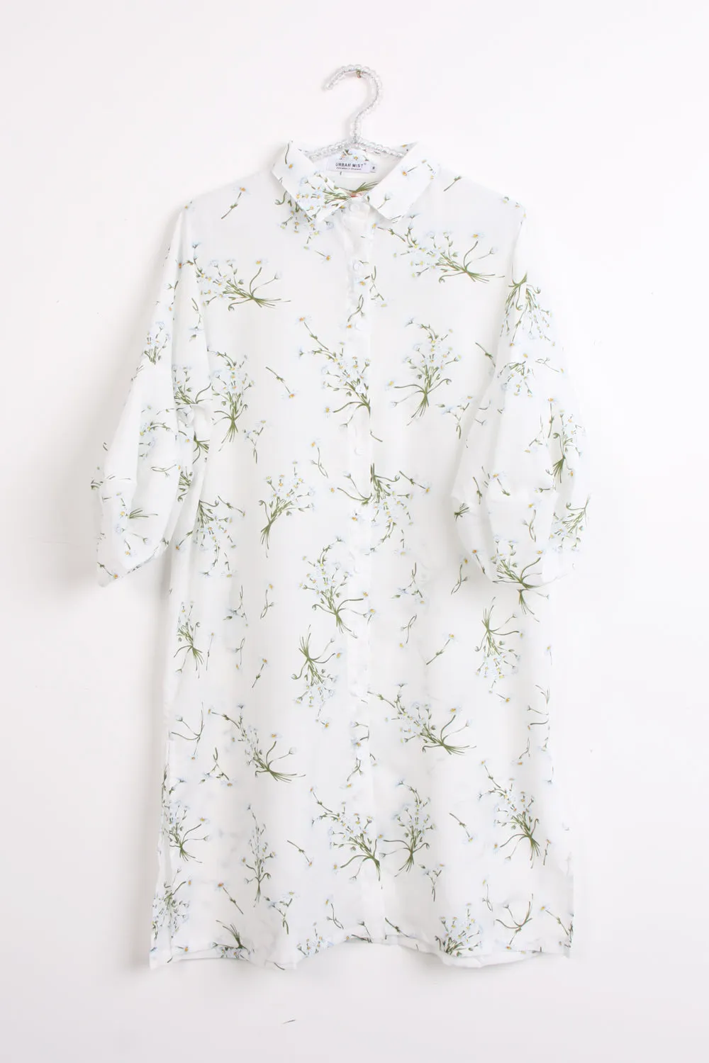 Floral Puff Sleeve Button Up Shirt Midi Dress