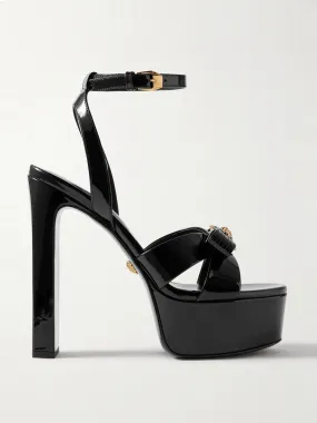 Gianni Ribbon embellished patent-leather platform sandals