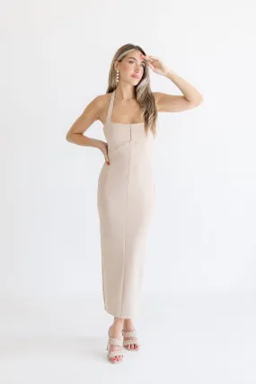 Gigi Sleeveless Halter Maxi Dress Beige