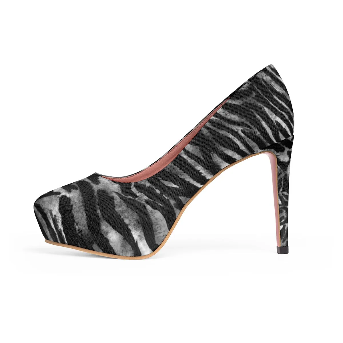 Gray Snow White Tiger Stripe Animal Print Women's Platform Heels (US Size: 5-11)