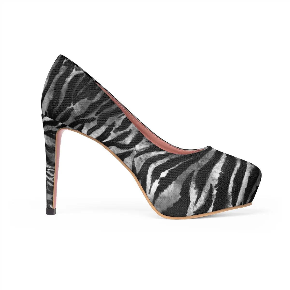 Gray Snow White Tiger Stripe Animal Print Women's Platform Heels (US Size: 5-11)