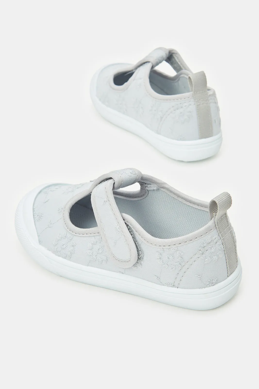 Infant Girls Grey Velcro Pumps