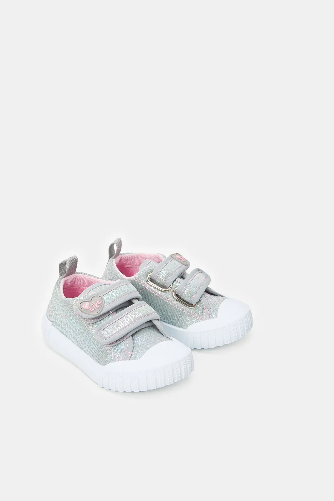 Infant Girls Grey Velcro Pumps