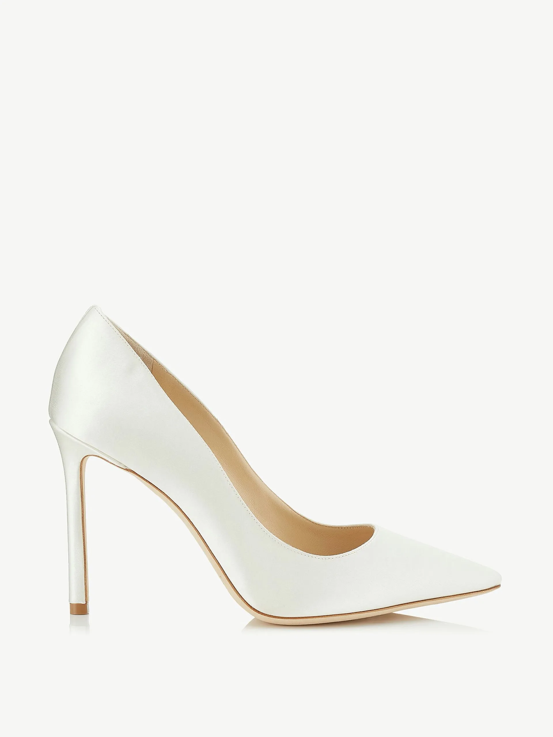 Ivory satin pointy toe pumps