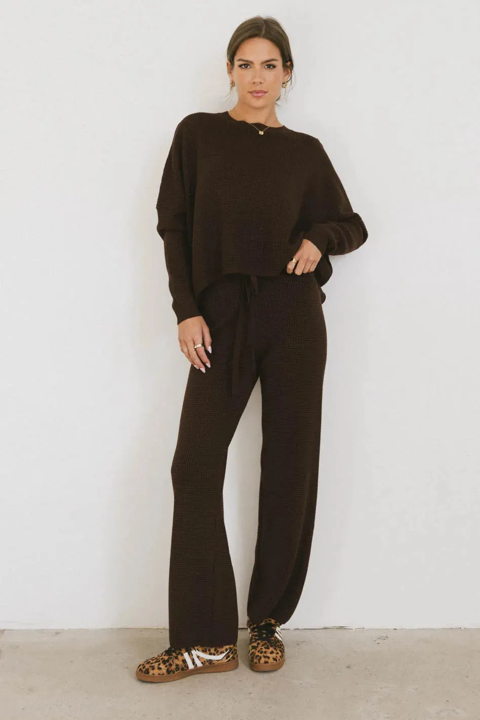 Jesse Waffle Knit Pants in Brown