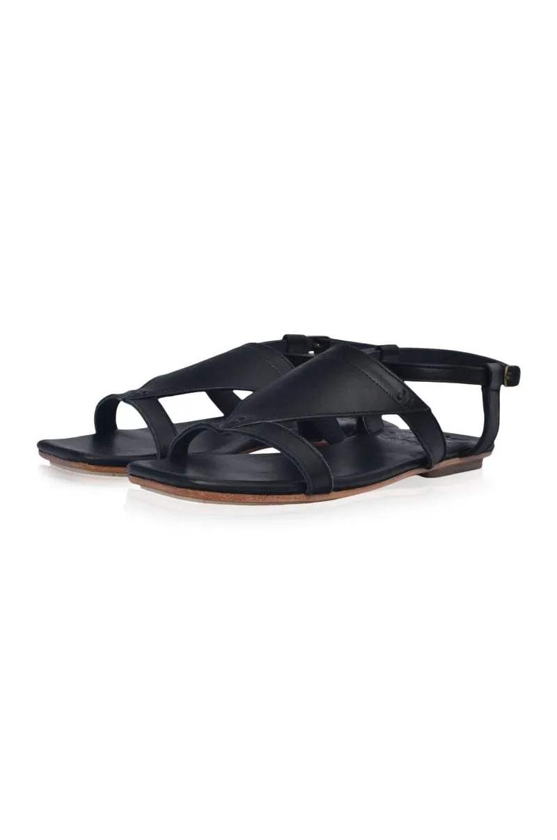 Kanvaz Ankle Strap Sandals in Black