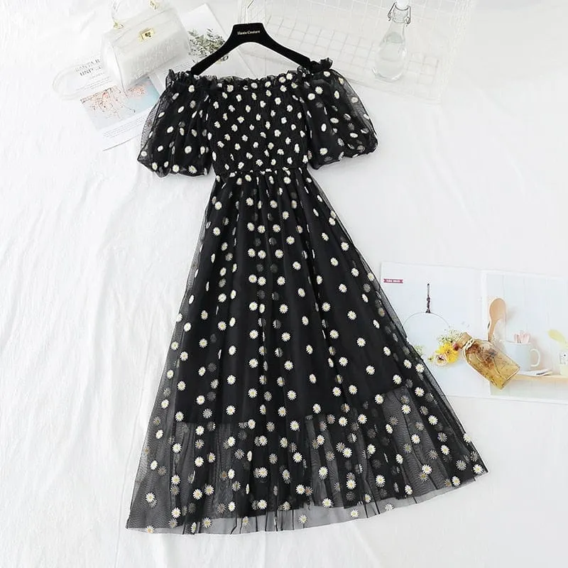 Kawaii Daisy Puff Sleeve Summer Dress - S - XL