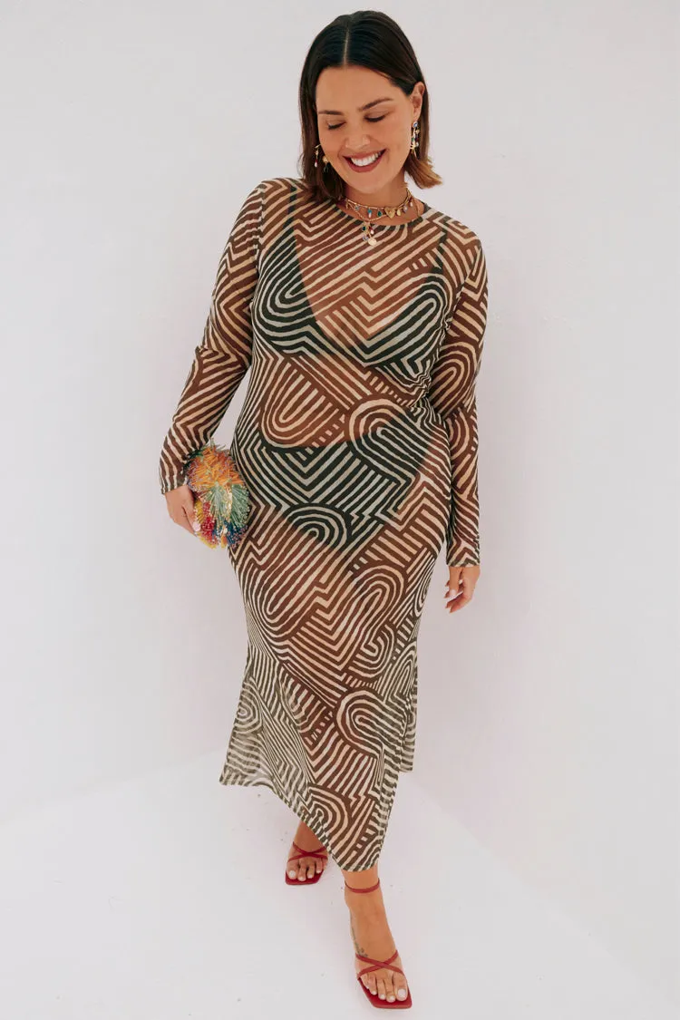 Khaki Geo Mesh Dress