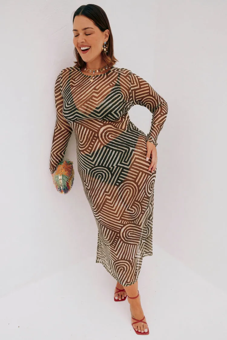 Khaki Geo Mesh Dress