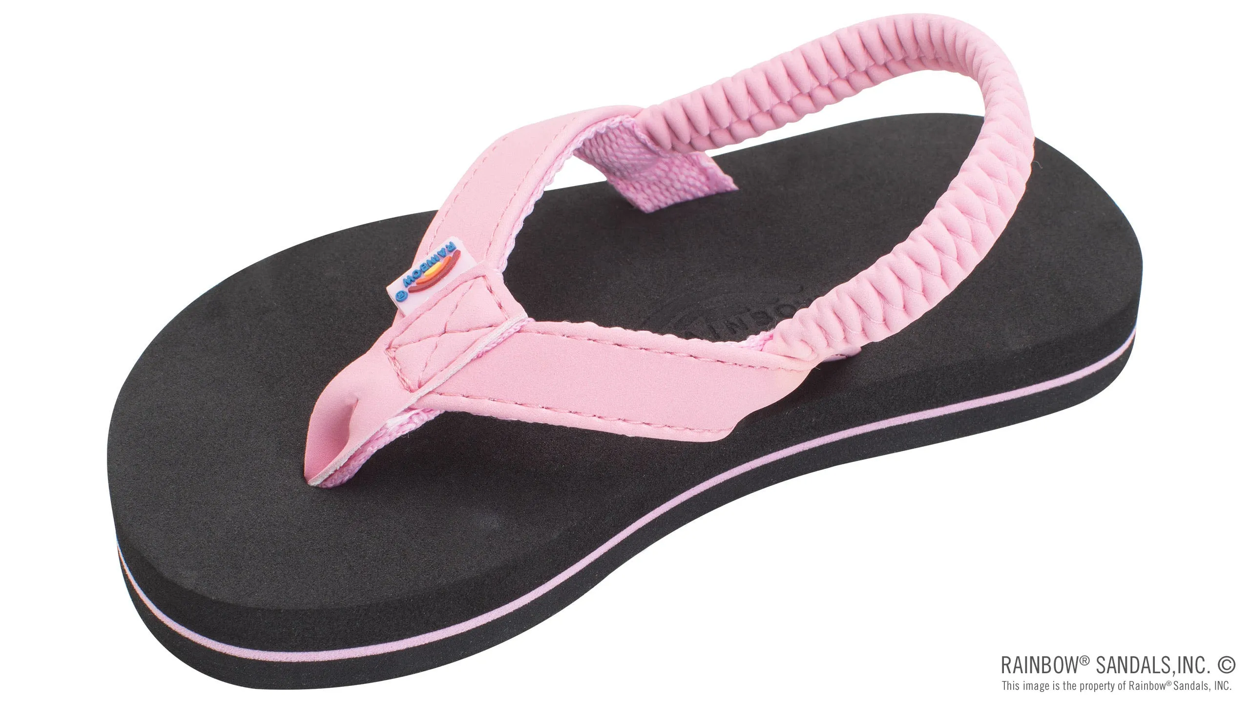 Kids Grombow - Soft Rubber Top Sole with 1/2" Narrow Strap and Pin line in Pink