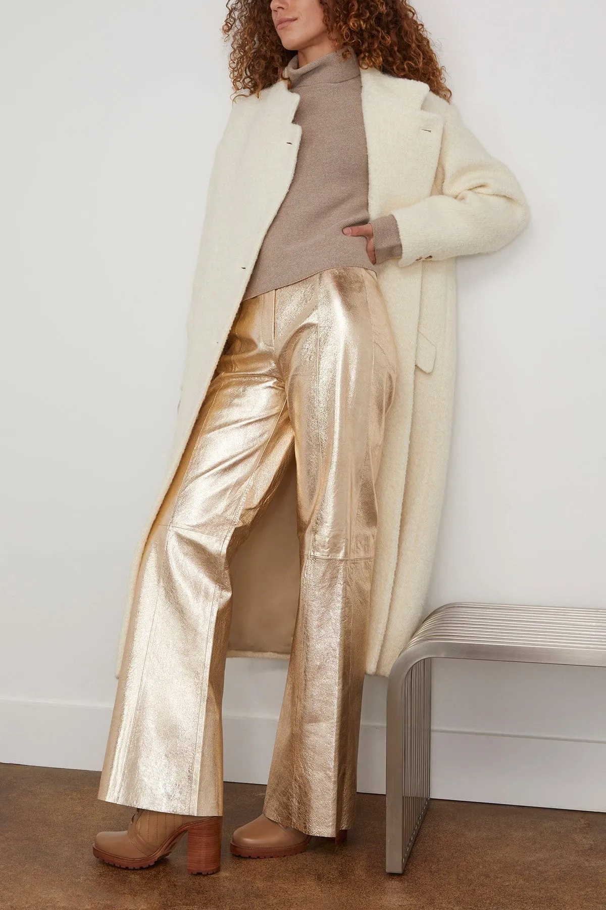 Laminated Leather Palazzo Pants in Stardust