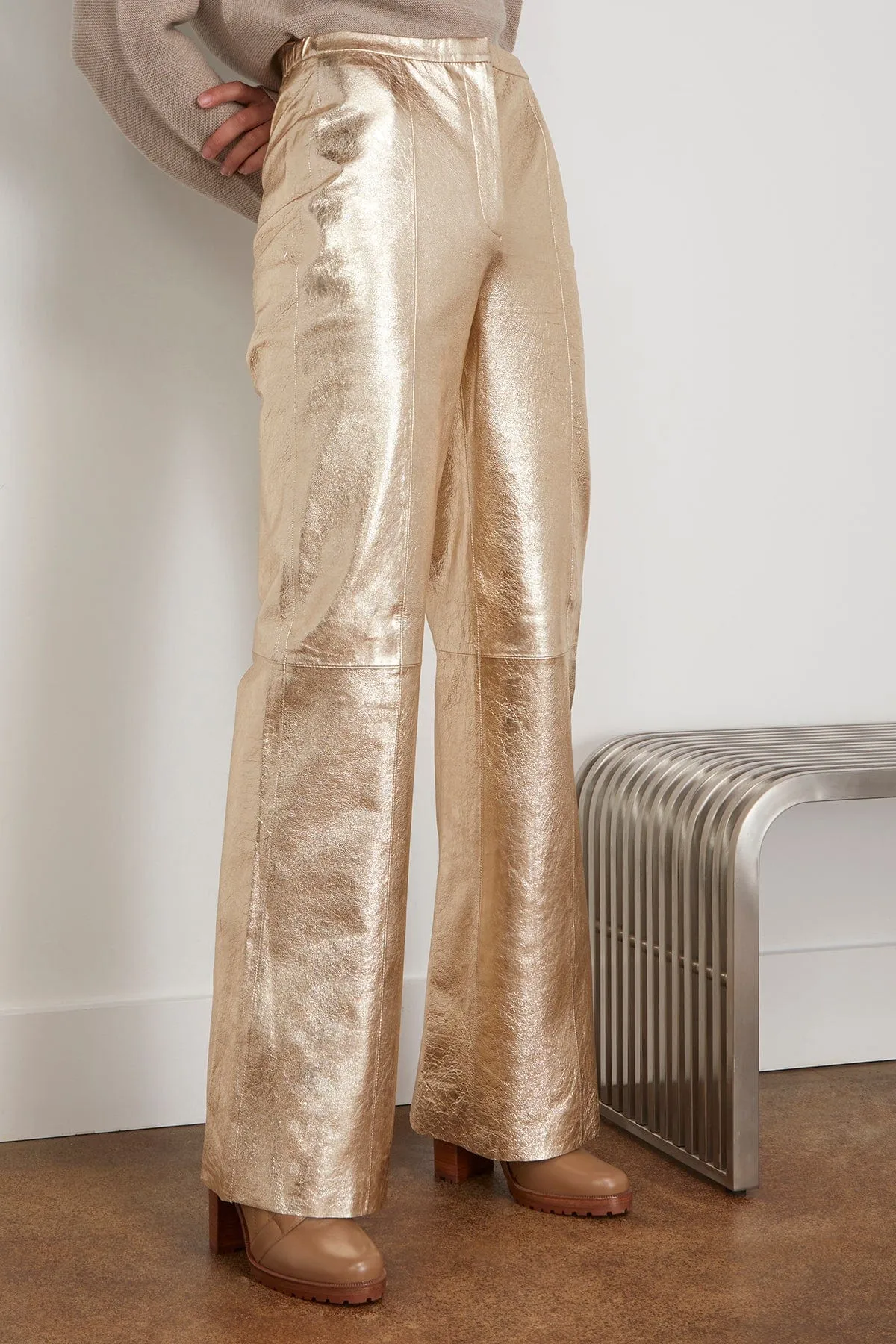 Laminated Leather Palazzo Pants in Stardust