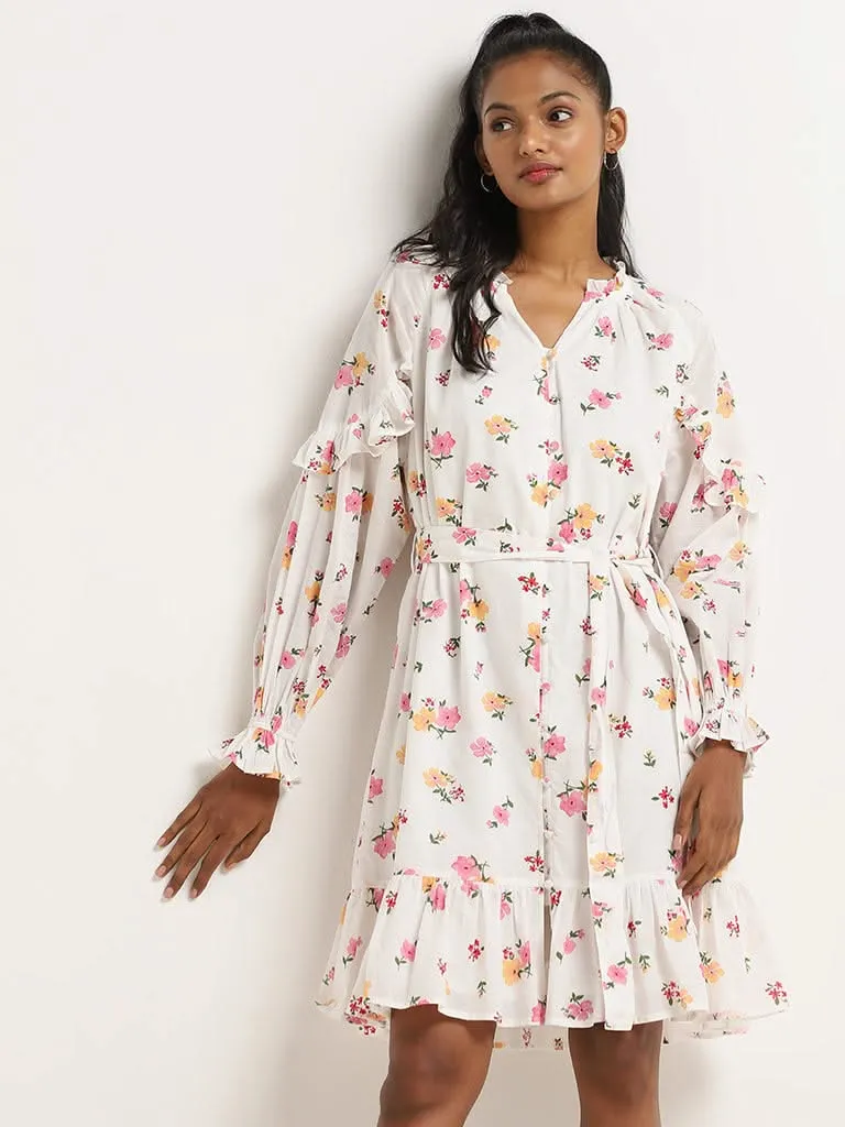 LOV White Cotton Button-Up Dress with belt