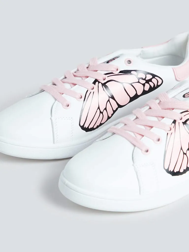 LUNA BLU White Butterfly Design Sneakers