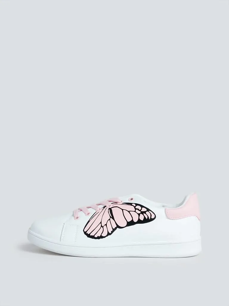 LUNA BLU White Butterfly Design Sneakers