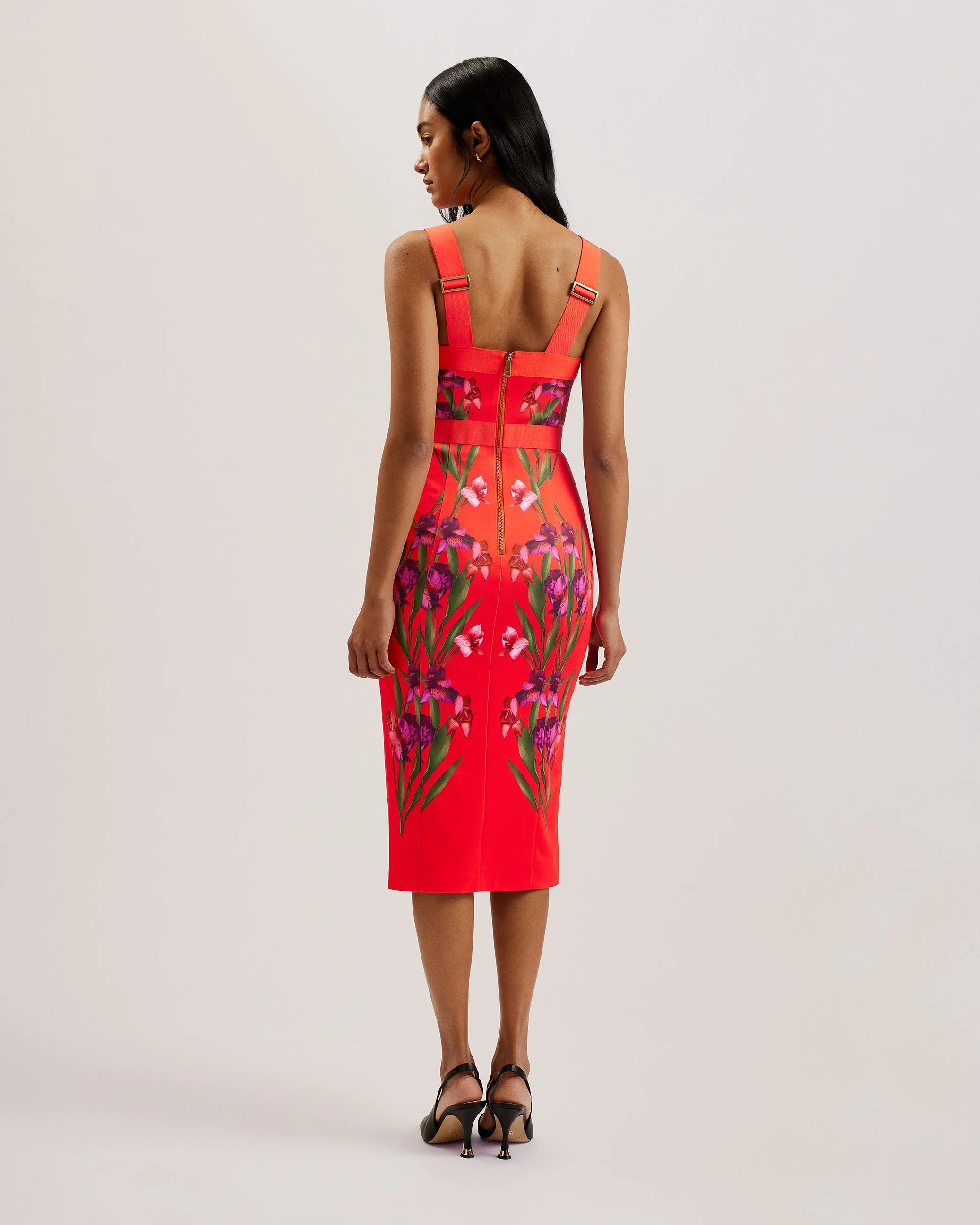 Maceio Printed Bodycon Midi Dress Brt-Red