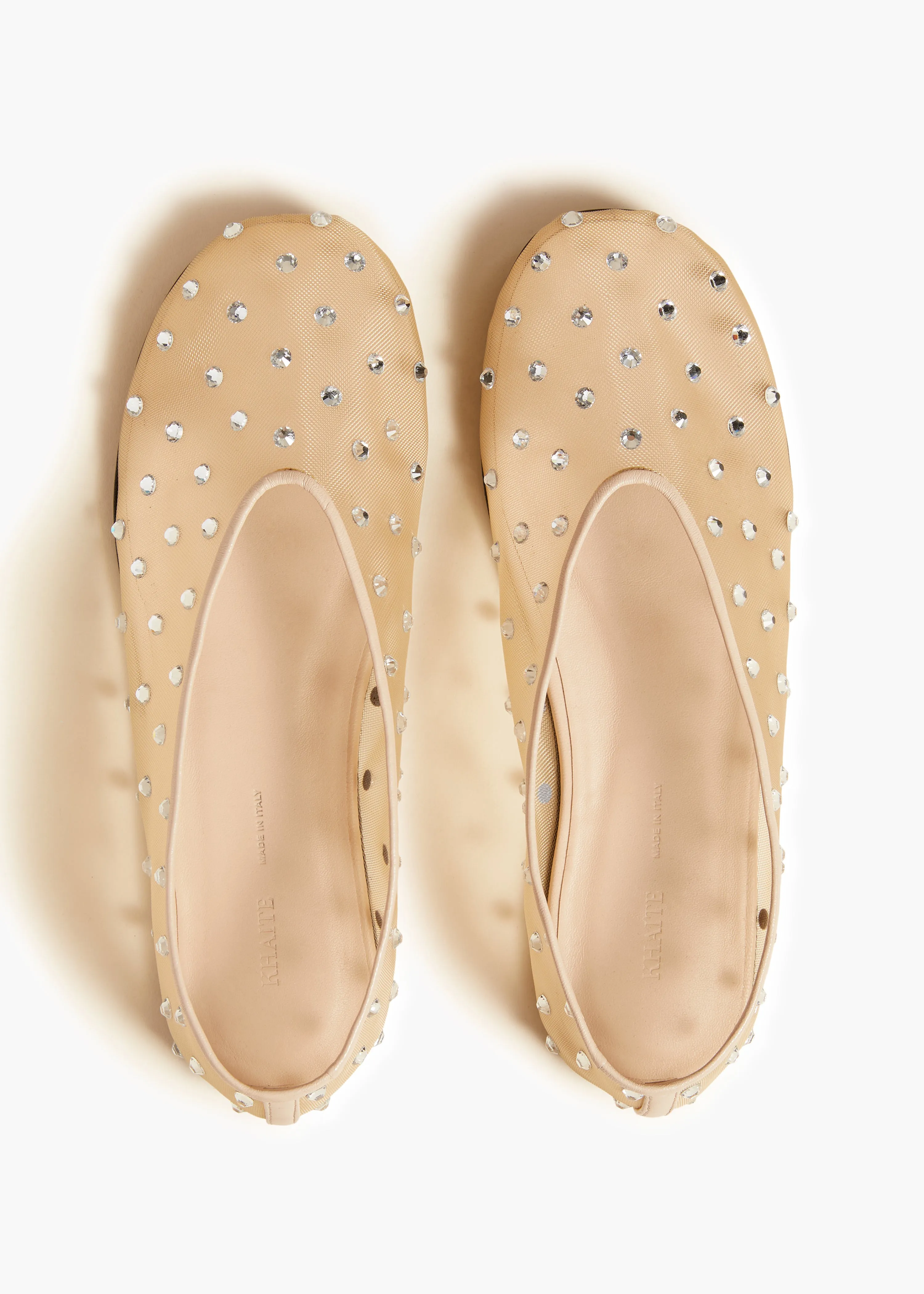 Marcy Flat in Beige Mesh with Crystals