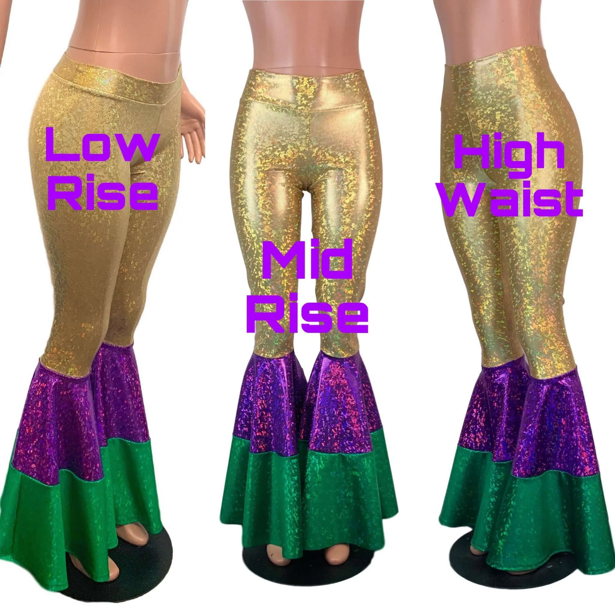 Mardi Gras Bell Bottoms -  Tiered Flare Pants - Choose your Rise