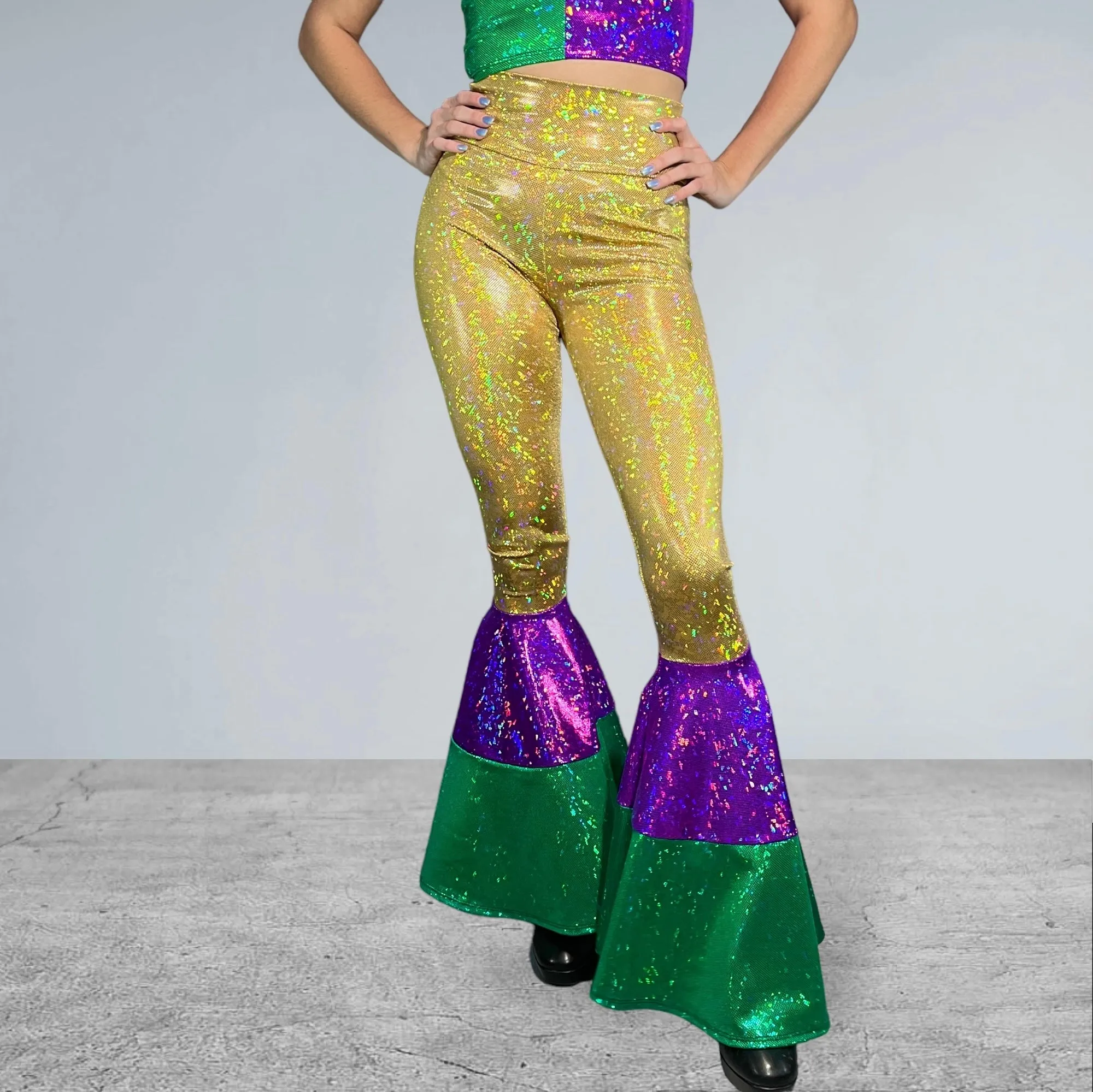 Mardi Gras Bell Bottoms -  Tiered Flare Pants - Choose your Rise