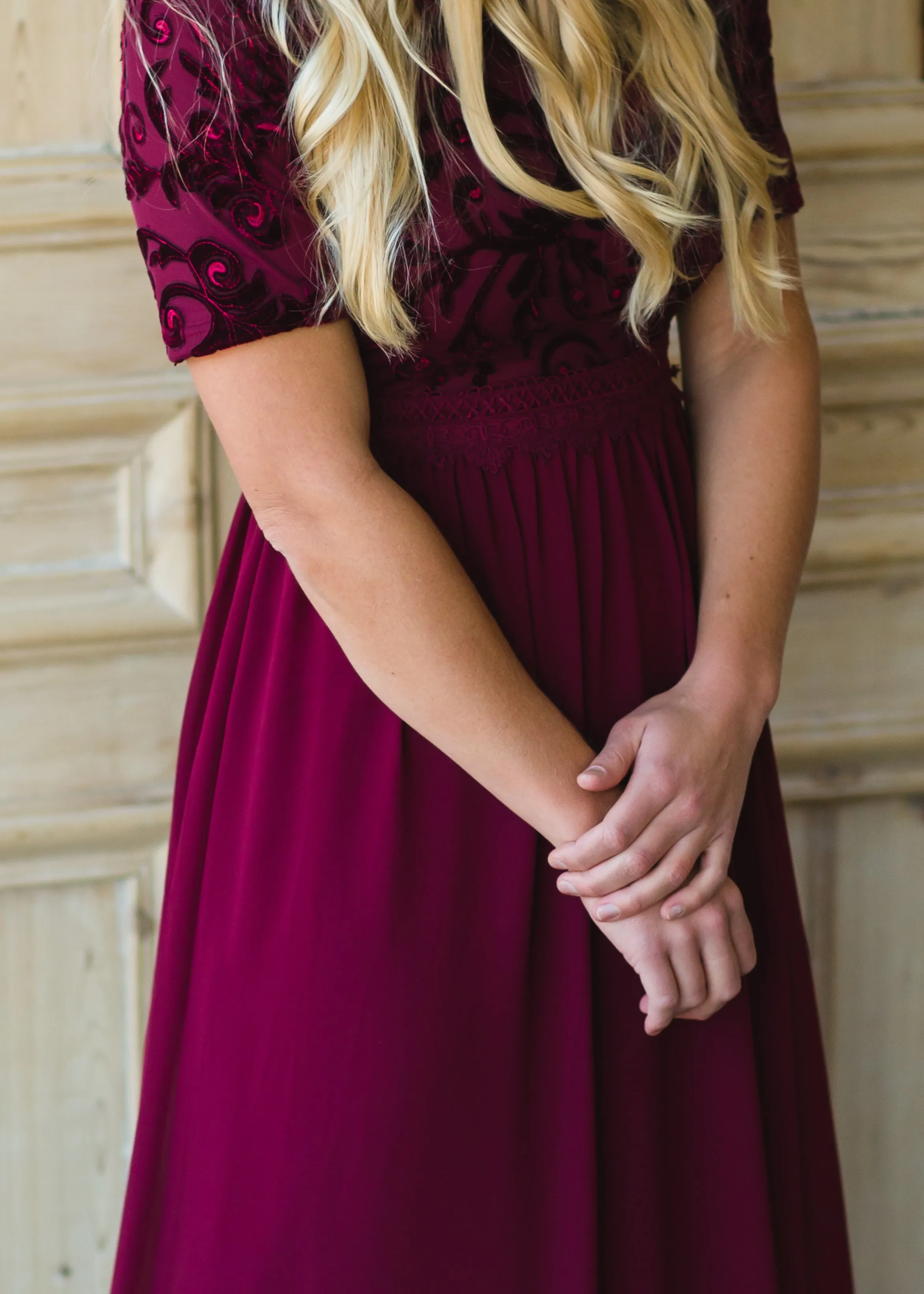 Maroon Velvet Lace Maxi Dress - FINAL SALE