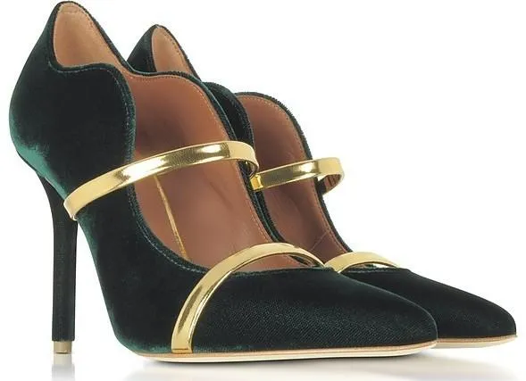 'Maureen' Velvet Pumps, Forest Green