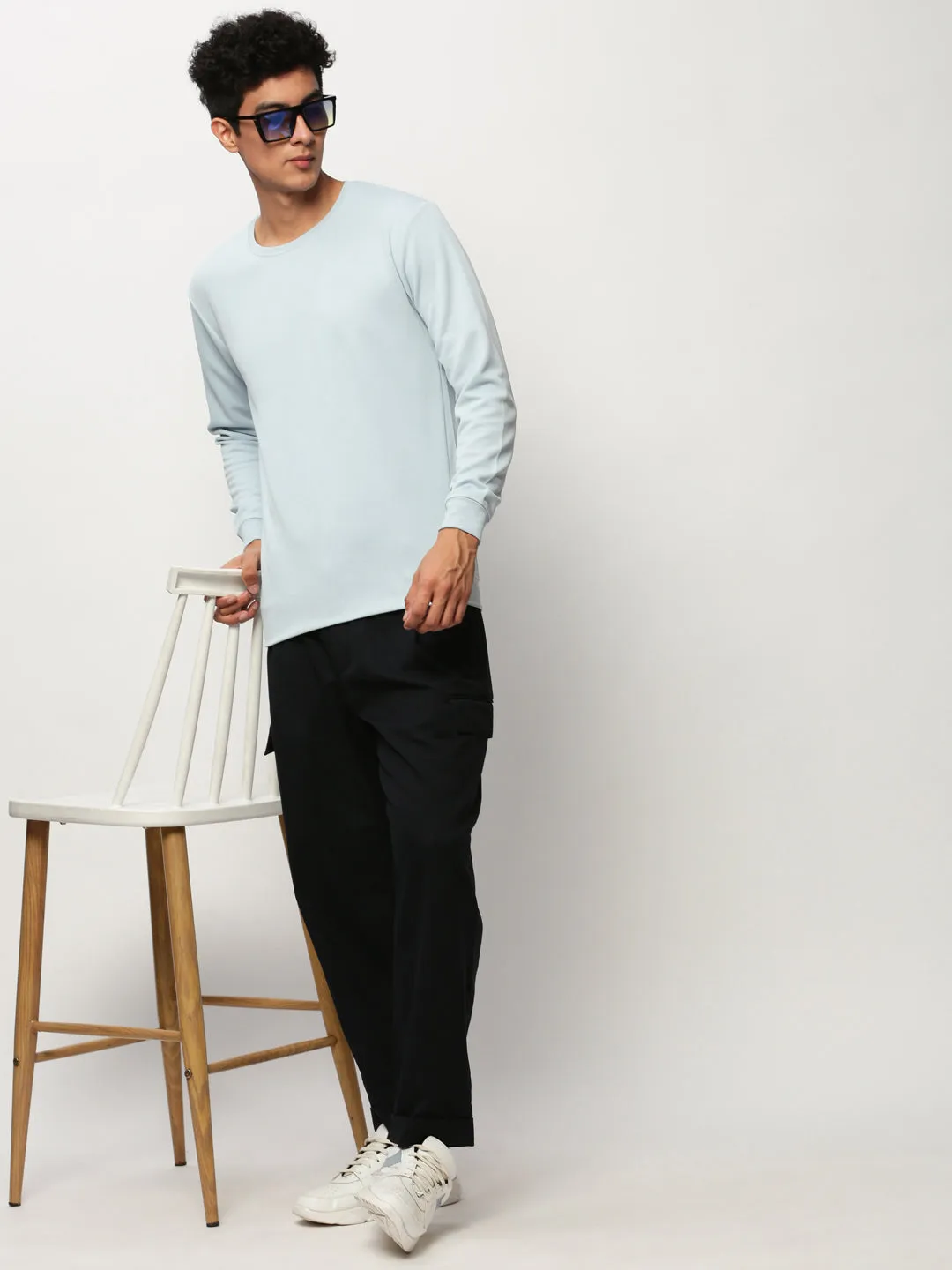 Men Blue Solid Casual Sweatshirts