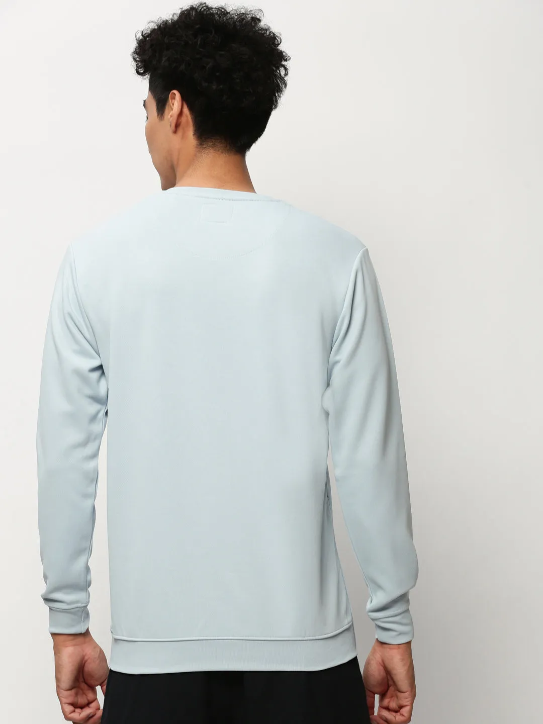 Men Blue Solid Casual Sweatshirts