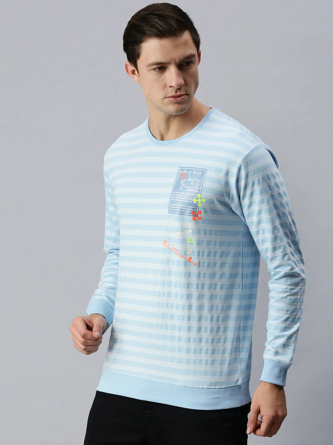 Men Striped Blue Sweatshirt