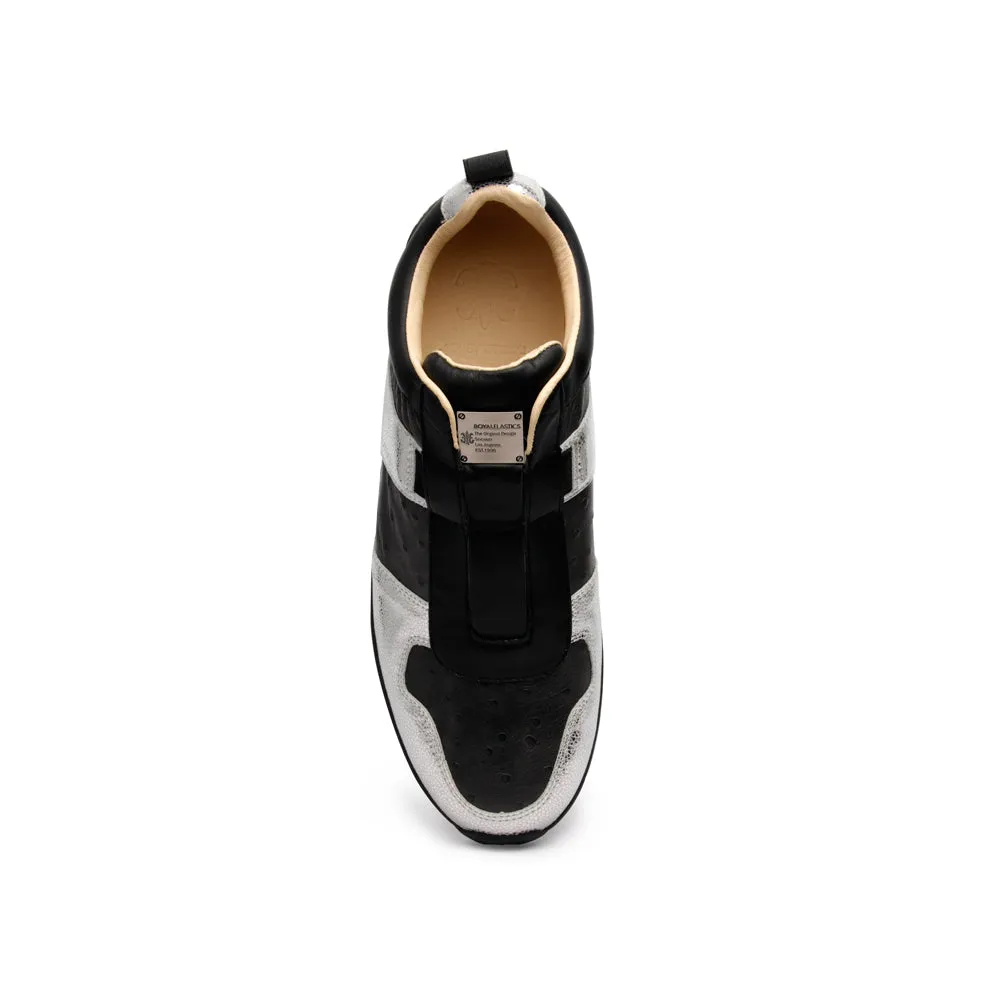 Men's Rider Black Silver Leather Sneakers 01184-889