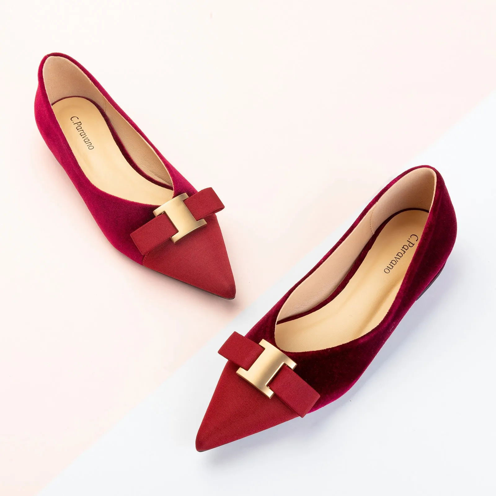 Metal Tie Velvet Flats (Aida)