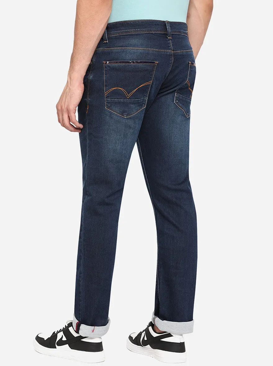 Mid Blue Solid Slim Fit Jeans | JadeBlue