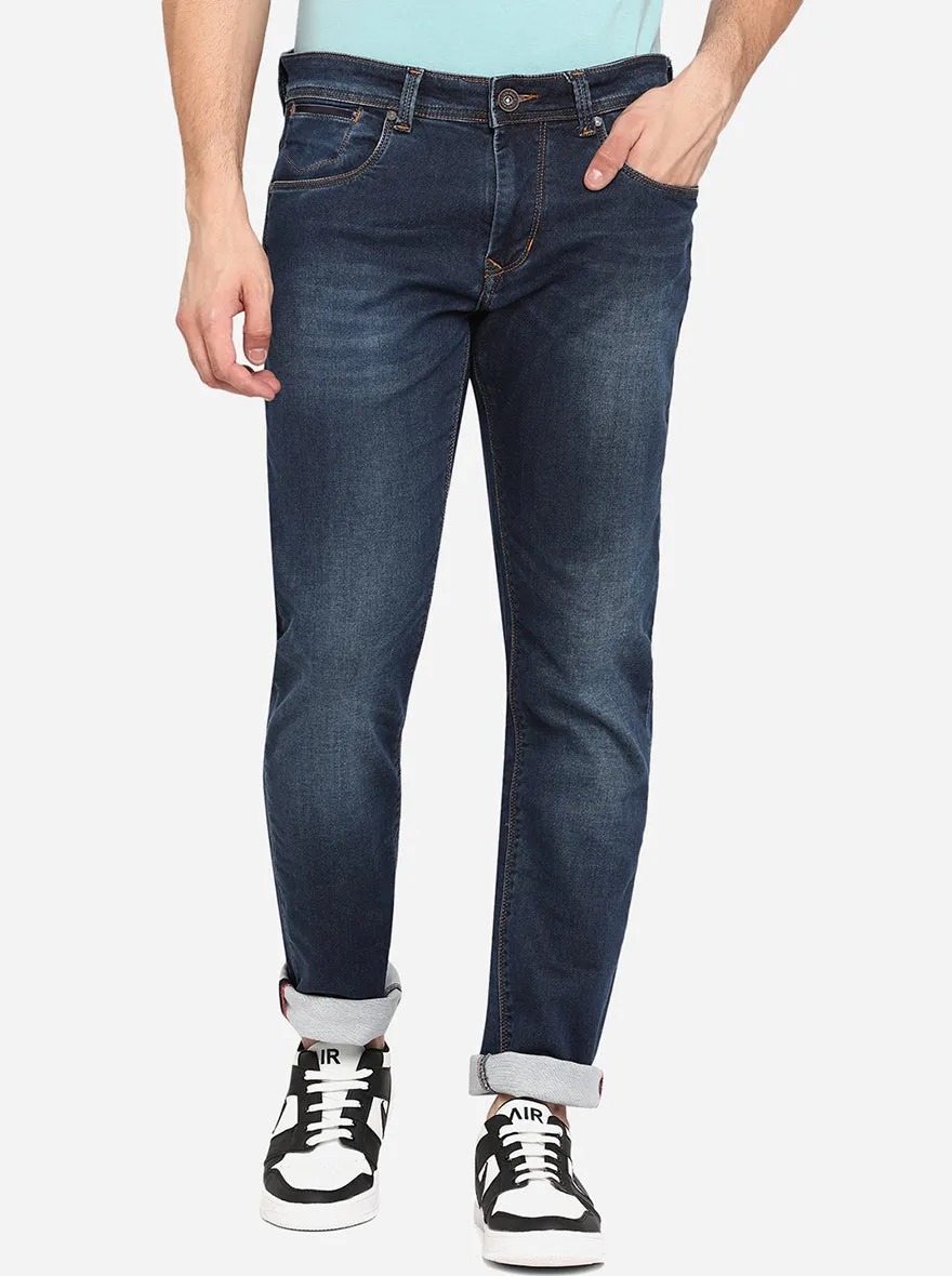 Mid Blue Solid Slim Fit Jeans | JadeBlue